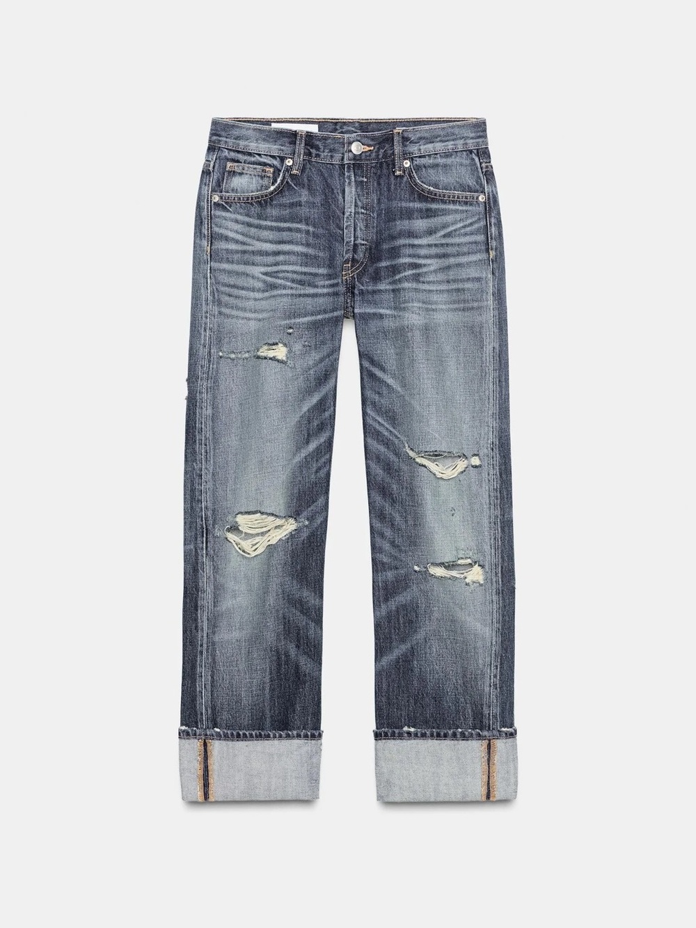 🔸NWT🔸Zara TRF Midrise Ripped Straight Fold Up Jeans